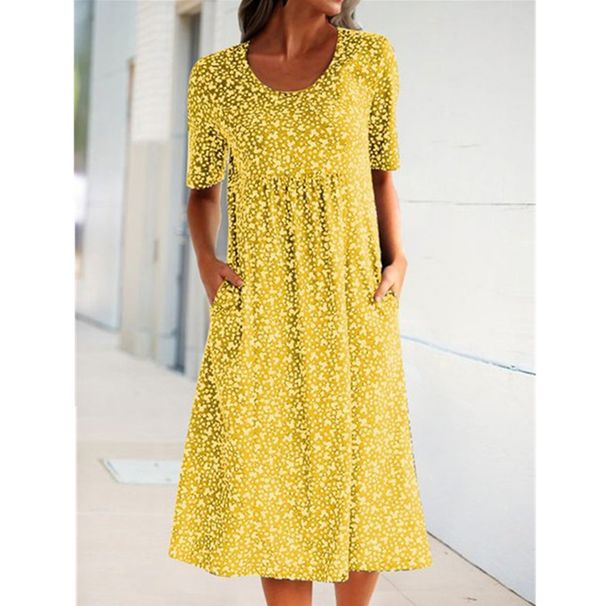 Cross-border European And American French Resort Style 2022 New Round-neck Short-sleeve Floral Mid-length Dress_ecoleips.com
