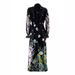 Elegant Floral Maxi Dress For Women – Modest Muslim Long Sleeve High Waist Dress With Tie Neck, Breathable Knit Fabric, Office & Occasion Wear_ecoleips.com