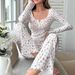 Hot-Selling New Printed Women's Autumn Homewear Cross-Border European And American Style Pajamas V-Neck Casual_ecoleips.com