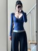 Women Fashion Deep V Neck Tops Long Sleeve T Shirt Autumn Female Sexy Low Cut Solid Slim Fit T-shirts Aesthetic Clothes_ecoleips.com