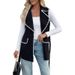 Women's Clothing Casual Slim-Fit Belted Vest Jacket For Women, Notched Collar With Contrast Trim, Long Sleeveless Cardigan Versatile Layering Piece_ecoleips.com