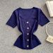 Elegant V-Neck Knit Top For Women – Breathable Summer Pullover With Single Button Detail_ecoleips.com