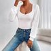 Voya Women's V-neck Bubble Sleeve Slim Fit Fashionable Versatile Women's T-shirt Long Sleeved Lace French Top_ecoleips.com