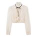 Unique Stand-collar Ruffled Edge Spring Design Elegant Mesh Blouse Women's Shirt New Court Style With Bow_ecoleips.com