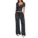 Women's Clothing Sports Yoga Button Short Sleeved Wide Leg Trousers Suit Spring And Summer_ecoleips.com