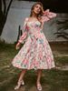 2026 New European And American Foreign Trade Bestseller Square Neck Flared Sleeve High Waist Loose Long Dress_ecoleips.com