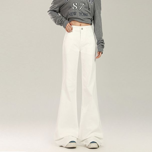 Women's Clothing Korean Style Fleece Lined Wide Leg Flared Jeans Versatile Denim Classic Hot Style For Autumn Winter Regular Fit Solid_ecoleips.com