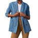 Trendy Washed Denim Blazer For Women – Oversized Boyfriend Jacket With Notched Lapel, Street Style Blue Blazer_ecoleips.com