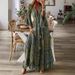 Women's Clothing Trumpet Sleeve Printed V Neck High Waist Dress Floral Female Long Dress_ecoleips.com