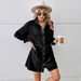 Women's Clothing Long Sleeved Spliced Denim Dress Mid Length Skirt_ecoleips.com