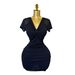 Women's Clothing New Elastic Mesh Dress V Neck Sexy Slim Hip Short Skirt Dress_ecoleips.com