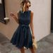 Elegant Ruffle Hem Round Neck Midi Dress With Waist Tie - Flattering A-Line Fit For Women, Royal Blue_ecoleips.com