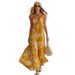 Vintage Floral Print Chiffon Maxi Dress - Sleeveless V-Neck A-Line Summer Dress For Women, Boho Chic Yellow Geometric Pattern, Lightweight Polyester_ecoleips.com