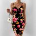 AD313 Cross-Border Chinese Style New Sexy Strap Printed Waist-Cinching Bodycon V-Neck Fashion Short Dress_ecoleips.com