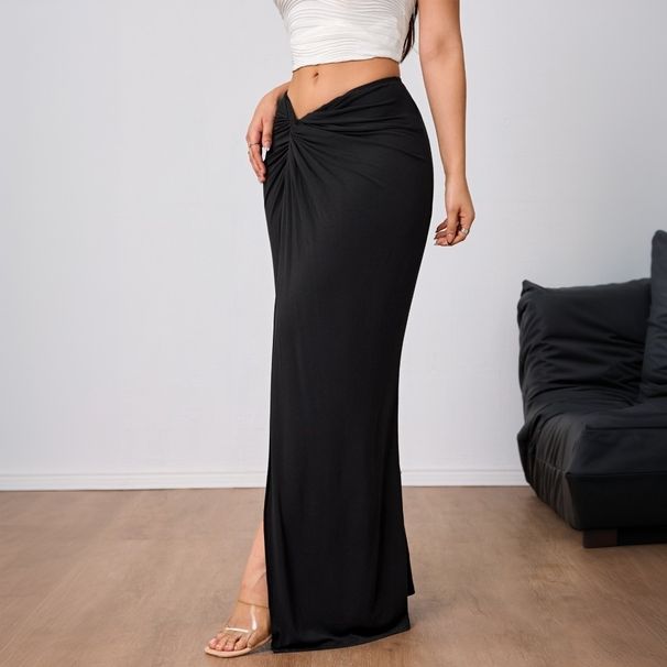 Voya Women's High-end Elegant Half Skirt 2026 Spring/summer New High Waisted Slit Mid Length Skirt_ecoleips.com