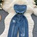Women's Clothing Chic Internet Celebrity New Design Sense Hollow Sleeveless High Waist Slimming Hole Casual Denim Jumpsuit_ecoleips.com
