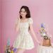 Sweet Floral Lace Mini Dress – Cottagecore Style, Puff Sleeves & Square Neck (S/M/L, High Waist & Ruffle Hem)_ecoleips.com