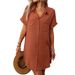 Summer New Arrival Women's Short Sleeve Striped Cotton Linen Dress Mid Length Shirt Fashionable Casual Maxi Dress For Spring Autumn_ecoleips.com