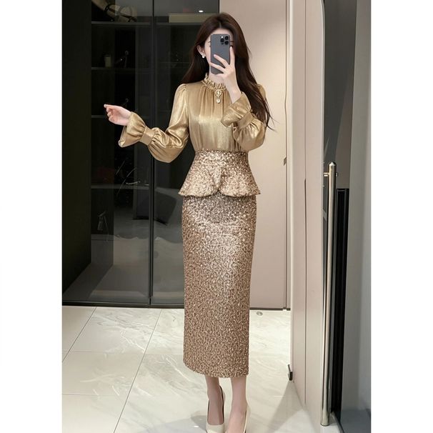 Lined French-style Elegant Lady's Two-piece Patchwork Design For Women, Autumn And Winter High-end Long Dress_ecoleips.com