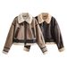 women's leather jacket vintage distred print vneck zipup streetwear coat black brown y green_ecoleips.com