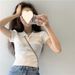 Women's Clothing Short Thin Knitted T Shirt Women's Summer Slim Polo Shirt Black Top Short Sleeved Bottoming Shirt_ecoleips.com