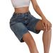Aria Basics Aria Basics Cross-border European American Ripped Mid-length Jeans, Loose And Slimming, Adjustable, Suitable For Pear-shaped Body_ecoleips.com