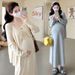 Autumn Winter New Korean Fashion Hollow Embroidery Bow Knitted Two-Piece Maternity Dress_ecoleips.com