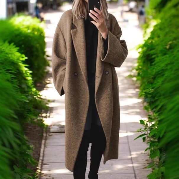 Women's Clothing Multi-Color Woolen Long Windbreaker Jacket Winter Fashion England Style Regular Fit Overcoat_ecoleips.com