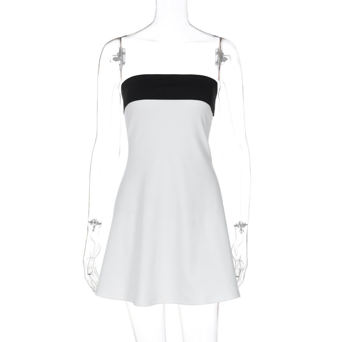 Women's Clothing Spring New Sexy Hot Girl Contrast Color Tube Top One Shoulder Neck Waist Slimming Dress_ecoleips.com