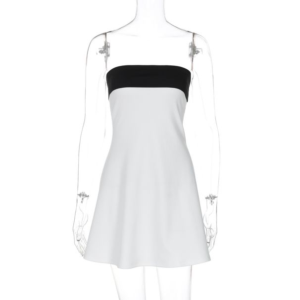 Women's Clothing Spring New Sexy Hot Girl Contrast Color Tube Top One Shoulder Neck Waist Slimming Dress_ecoleips.com
