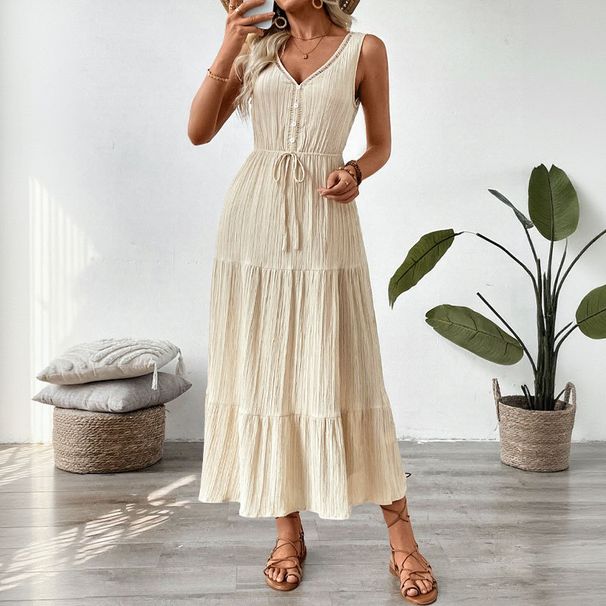 Leisure Vacation 2025 Summer New Texture Sleeveless Seaside Dress_ecoleips.com