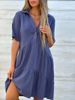 Women's Loose Solid Color Casual Dress Short Sleeve Pure Cotton Lapel American Style Thin Summer Fashion Dress_ecoleips.com
