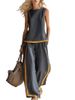 Women's Spring Summer Sleeveless Color Block Vest And Wide Leg Pants Two-Piece Set Fashionable Commute Clothing_ecoleips.com