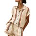 Summer Women's Clothing Set American Style Color Block Short Sleeve Collared Shirt And Shorts_ecoleips.com