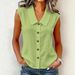 Summer Women's Elegant Polo Collar Button Cardigan Sleeveless Solid Color Top Style Popular Clothing For Commuter_ecoleips.com