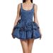 Sweet Denim Floral Double Layer Waist Cinching Slimming Slip Dress For Petite Perfect Outfit For Island Getaway Gorgeous Women Dress_ecoleips.com