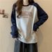 Real Shot Of Cotton American Retro Raglan Sleeve Sweatshirt For Women, Thin, Loose, Versatile, Color-blocking,_ecoleips.com