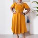 Women's Clothing Solid Color High Waist Elegant Square Neck A-Line Dress With Detachable Corsage & Belt | Flowy Summer Midi Dress For Women_ecoleips.com