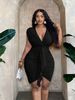 Large Size Women's Sexy Pure Desire Dress Summer V-neck Waist Pleated Hip Skirt_ecoleips.com