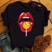 European And American Cross-border Foreign Trade Wholesale Clothing Sexy Fashion Lip Print Round Neck Plus Size_ecoleips.com