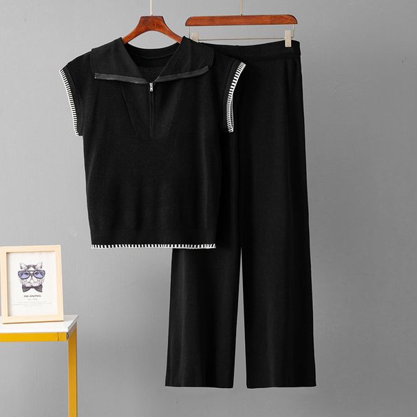 Women's Clothing Half Zip Turtleneck Knitted Suit Spring And Summer Loose Stylish Sweater Temperament Top Casual Sports Wide Leg Pants_ecoleips.com