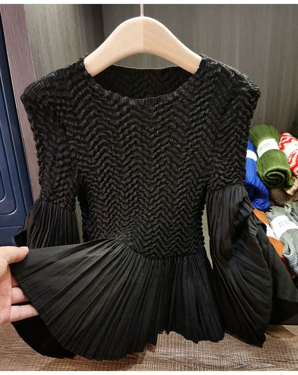 Women's Clothing Three Home Design Bubble Sleeve Solid Color Pleated Top Temperament Commuting All Match Slim And Stylish Small Shirt Female Summer_ecoleips.com