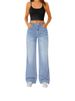 Women's Clothing Casual Straight Jeans Slightly Flared Elastic Waist Denim Jeans_ecoleips.com