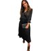 Autumn Long Sleeve V Neck Pleated Skirt For Women Elegant And Stylish Solid Color Fashion Dress_ecoleips.com