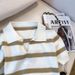 Women's Clothing Elegant Striped V-Neck T-Shirt For Women Ice Silk Knit Short-Sleeved Top Summer Autumn Style_ecoleips.com