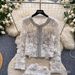 Luxury Embellished Sequin & Beaded Cardigan Set With Mini Skirt - Elegant Office Wear For Women | Pink & Beige | S/M/L/Xl_ecoleips.com