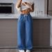 Women's Clothing High-Waisted Wide-Leg Pants Drawstring Elastic Waist Jeans Suitable_ecoleips.com