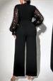 Plus Size Women's Elegant Romantic Cut-Out V-Neck Puff Sleeves Fabric Patchwork Fashion Design Jumpsuits,valentine_ecoleips.com