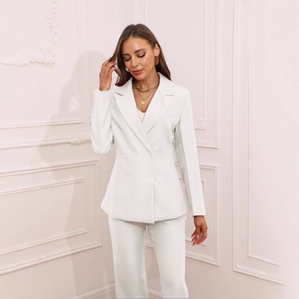 2025 New Waist-Cinching Casual Fashion Solid Color Small Blazer High-Waisted Flared Pants Women's Suit_ecoleips.com