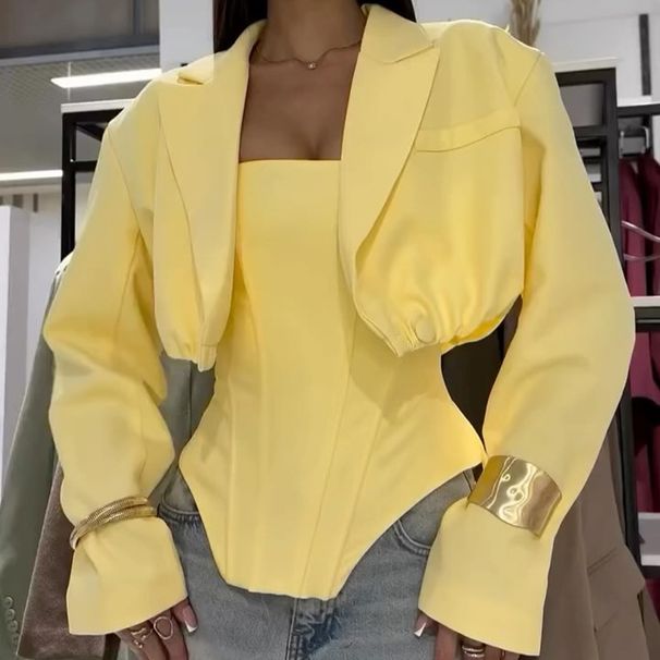 Women's Fashion Short Blazer Jacket And Irregular Vest Two Piece Set European American Style for Autumn_ecoleips.com